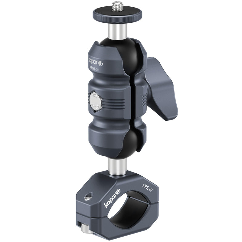 Sport Camera Holder with 1/4" Thread Ball Adapter, Install 22-32mm Diameter Round Bars, 25mm Ball, Aluminum, U-Bolt Base for ATV/Scooter Handlebar (KCB-2) KCB-2 Suitable for 0.85“ to 1.14” rails