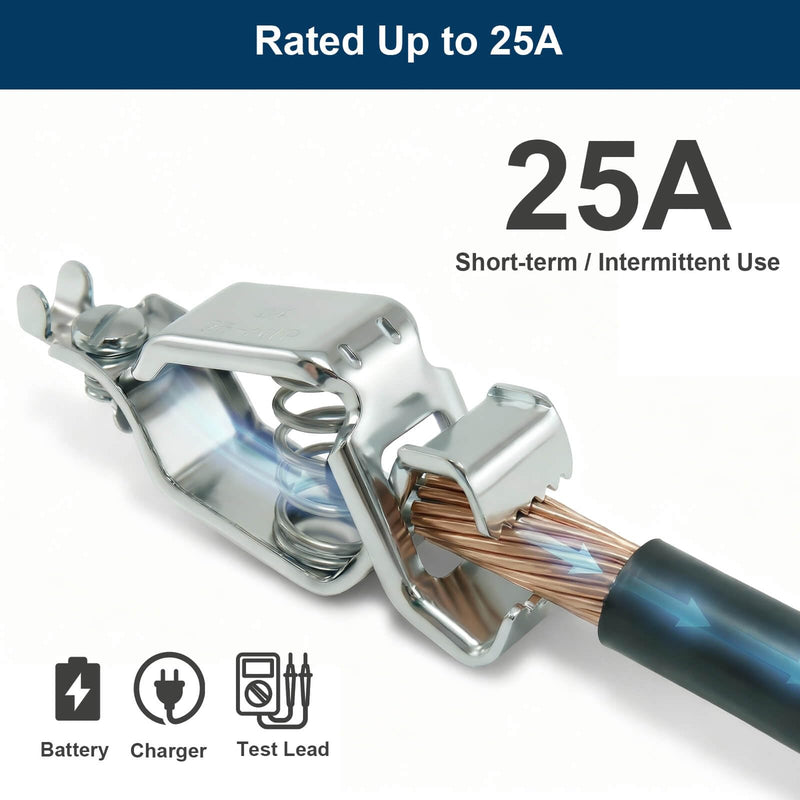 25 Amp Heavy-Duty Steel Alligator Clips, Electrical Battery Clamps with Screw Terminal, Strong Spring Grip, BU-24APN Type, 6 Pack