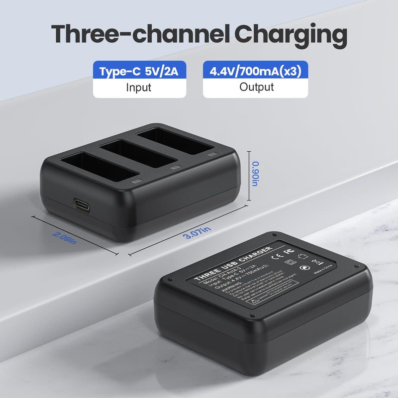 3 Packs Replacement Batteries for DJI Osmo Action 4, Osmo Action 3, 1770mAh Rechargeable Battery Compatible with DJI Osmo Action 4 3 Accessories, with 3-Channel Battery Charger