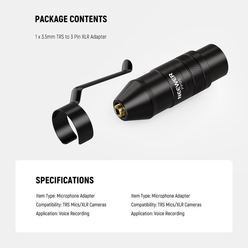 [AUSTRALIA] - NEEWER 3-Pin XLR Male to 3.5mm Female TRS Transforming Adapter, Audio Converter for Camera, Camcorder, Video Recorder, Audio Mixer, Speake, Sound Drive, PP05 