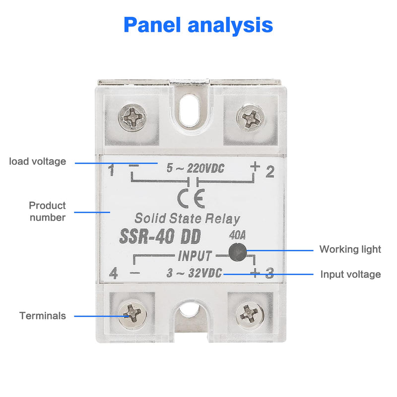 Jadeshay Solid State Relay SSR-40 DD 40A 5-220VDC SSR Solid State Relay Module for Industrial Automation Processes SSR40
