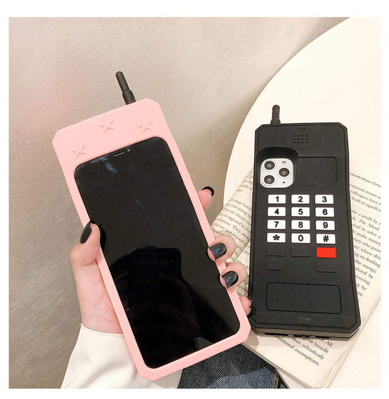 UnnFiko 3D Silicone Case Compatible with iPhone 14 Pro Max, Retro Classic Creative Soft Rubber Bumper Cover Cool Fun Thick Protective Stand Case (Retro Cellphone Pink, iPhone 14 Pro Max) Retro Cellphone Pink