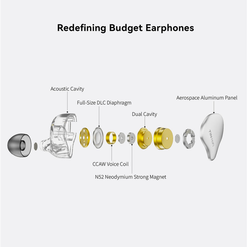 TINHIFI C1 10mm DLC Dynamic Driver IEM - HiFi Wired Earphones, Dual Magnetic Circuit, Deep Bass, Wide Soundstage, Detachable Cable, 3.5mm (Black) C1 3.5MM 2Pin No Mic Black