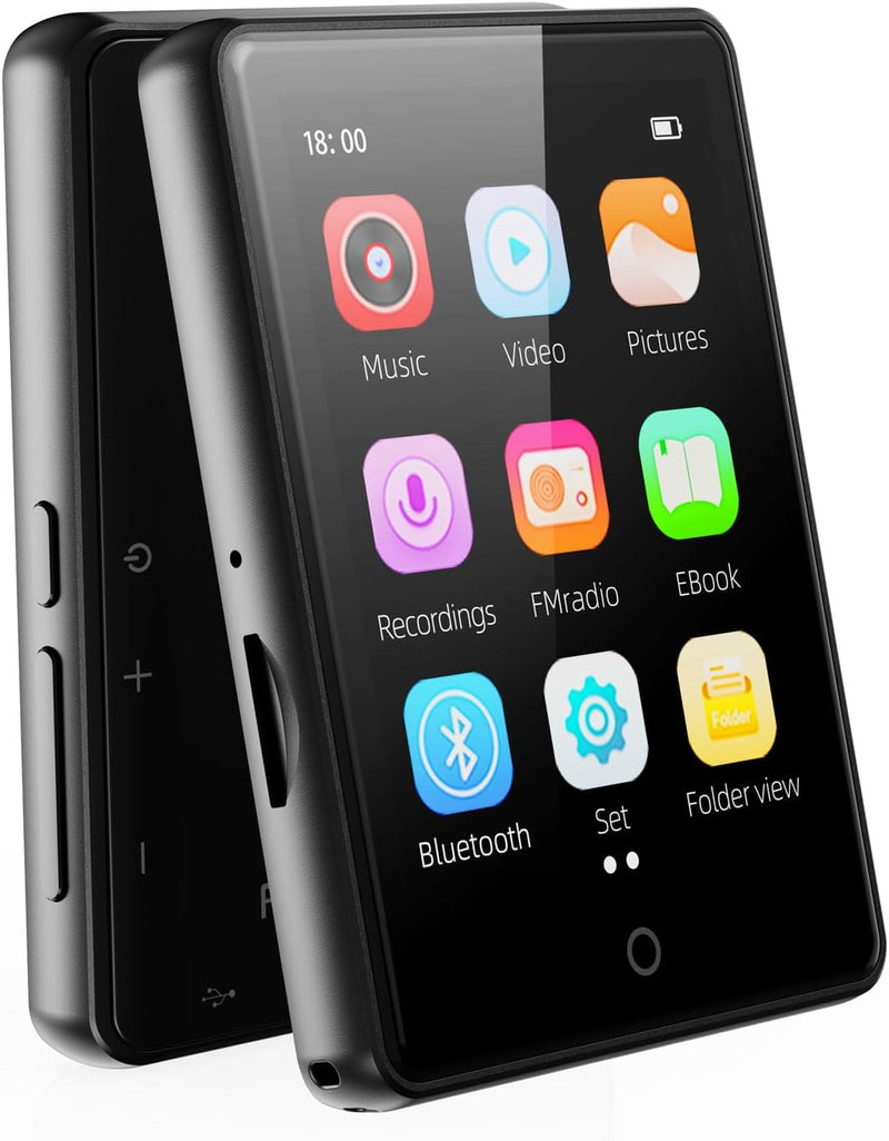 64GB MP3 Player with Bluetooth 5.3, Portable Music Player 2.4" Full Touchscreen with Speaker, FM Radio, Voice Recorder, E-Book (Earphones Included)