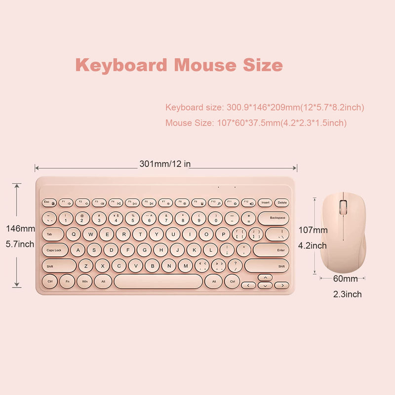 Compact Keyboard MouseCombo,JieruiDeng 79-Key Retro Mini Cute Computer Keyboard 2.4G USB Wireless and Silent Mice Set for Laptop Desktop PC iPad (Pink) Pink