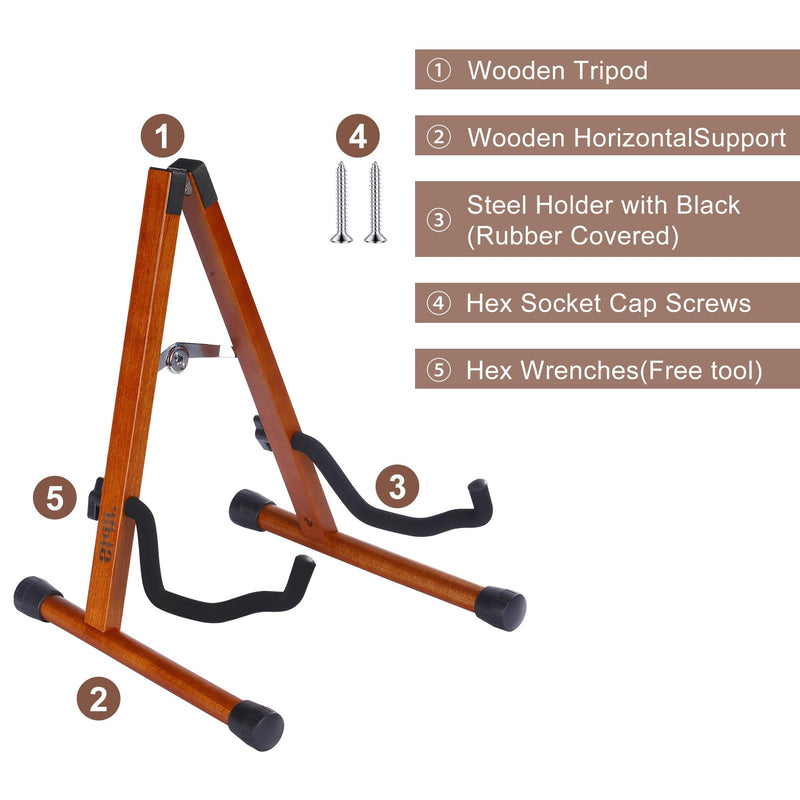 Wood Guitar Stand,Folding A- Frame Floor Guitar Rack for Guitars,Bass, Strings Instrument,Acoustic Guitar Display Rack (MA-38G Mahogany) MA-38G Mahogany