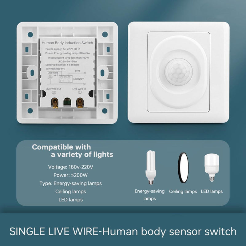 Acmerota PIR Motion Sensor Light Switch PIR Occupancy Sensor Switch 120 Degree Motion Sensor Light Switch with Occupancy Sensor Wall Mounted Automatic Switch 2 Core 50W 180V-240V
