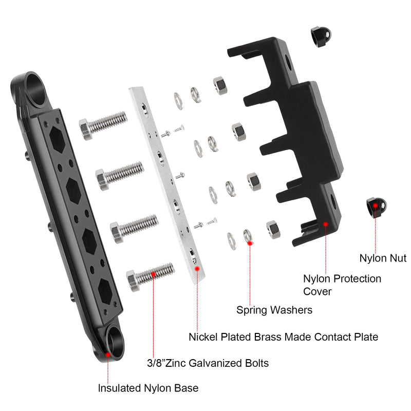 CPROSP 2-Piece Collecting Rail with Lid 250 A, Power Distribution Rail with 4 x M8 Bolt Connection, Battery Connection Block 5/16 Inches, BusBar Box for Car, RV, Boat, Yacht 250A--4*M8