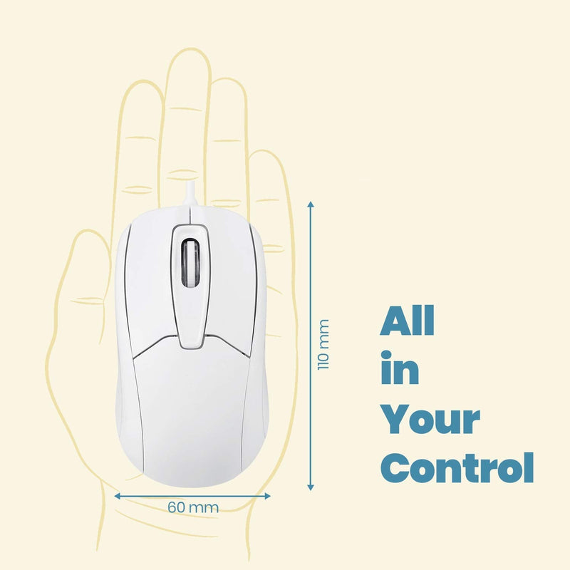Perixx PERIMICE-209 P, Wired PS2 Optical Mouse with Scroll Wheel and 1000 DPI, White (11832) Ergo-White