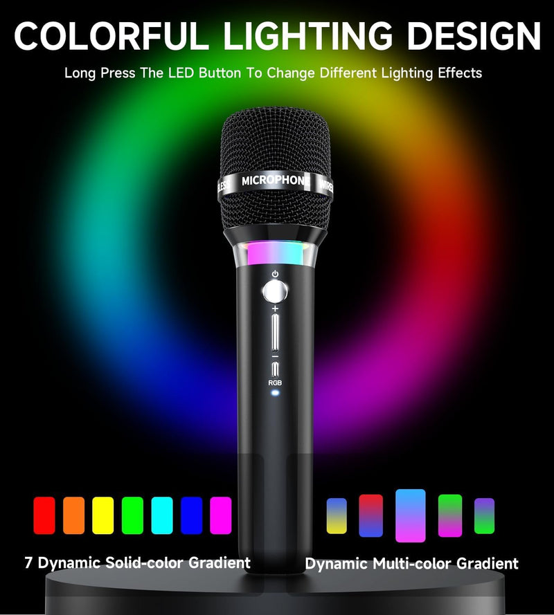 [AUSTRALIA] - Wireless Microphone, Rechargeable Wireless Microphones with One-to-One Chip Connection and LED Lights, 40H Duration, 200FT Range Receiving, Less Latency Karaoke Microphone for Singing, Speech, Party 