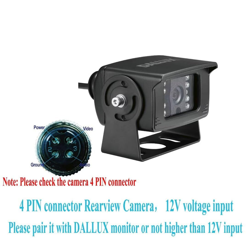Bus Truck Vehicle Backup Cameras Wide View Angle cab cam Rearview Reverse Waterproof Night Vision 4 PIN Cam for Travel Trailer/Pickup/Van/RV Camper/Motor Home (12V,package not include extension cable) DL003