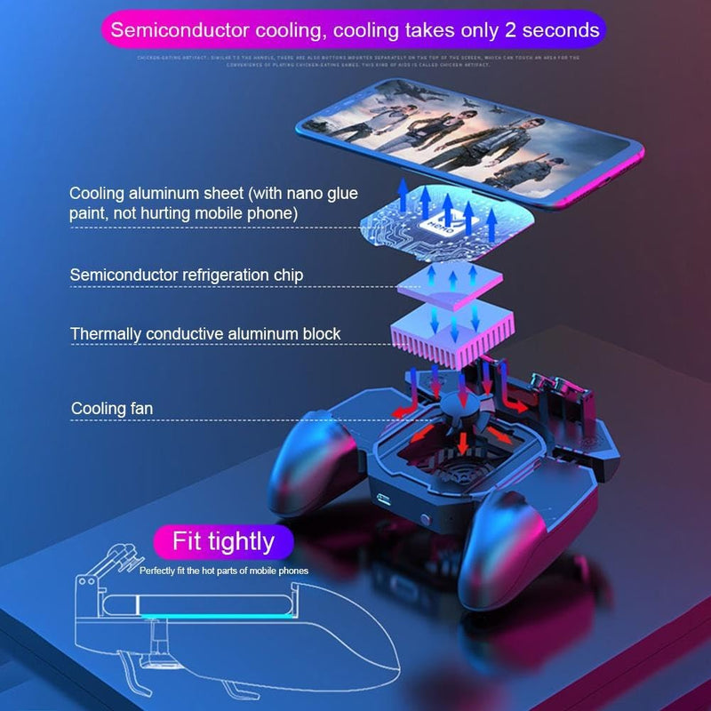 Mobile Game Controller Fast Cooling Phone Gamepad 4 Trigger 6 Finger Operation Grip 4000 mAh Built-in battery Rechargeable for iPhone, Samsung, Oneplus, Pixel, compatible with PUBG CoD Warzone Mobile