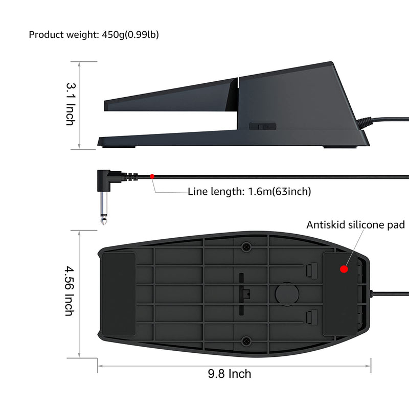 Sustain Pedal，Keyboard Piano Pedal with Polarity Switch for Electronic Keyboards，Digital Pianos， MIDI Keyboards and More