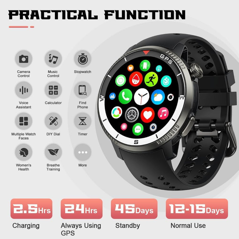 Smart Watch(Answer/Make Call), Smartwatch for Men Women, 1.43" HD AMOLED Display, Fitness Activity Tracke with 170+ Sport Modes, 5 ATM Water-Resistance, Pedometer, Stress, Heart Rate, Blue
