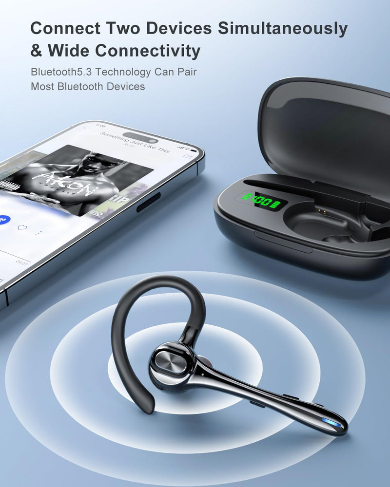 Earbuds Wireless Earpiece Bluetooth Headset with Noise Canceling Mic 160H Standby Time Hands Free Earphones Single Ear Headphone for iphone Android Samsung Cell Phones PC TV Computer Game Trucker Work Black