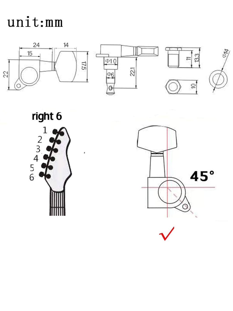 [AUSTRALIA] - Pro 6 inline Guitar Tuners String Tuning Pegs Machines Heads Set for Fender Stratocaster Telecaster Electric Guitar Parts,Gold. HY-QTN01-S6GD 