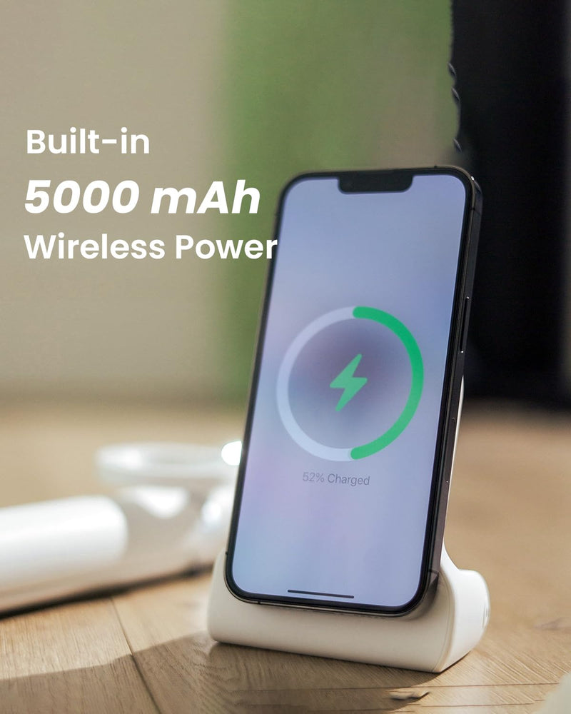 [AUSTRALIA] - KraftGeek Magnetic Phone Stand Camera Grip with Wireless Charging & Bluetooth Shutter, Stand for iPhone, Ergonomic Handle for Vlogging, Selfies & Video Calls White 
