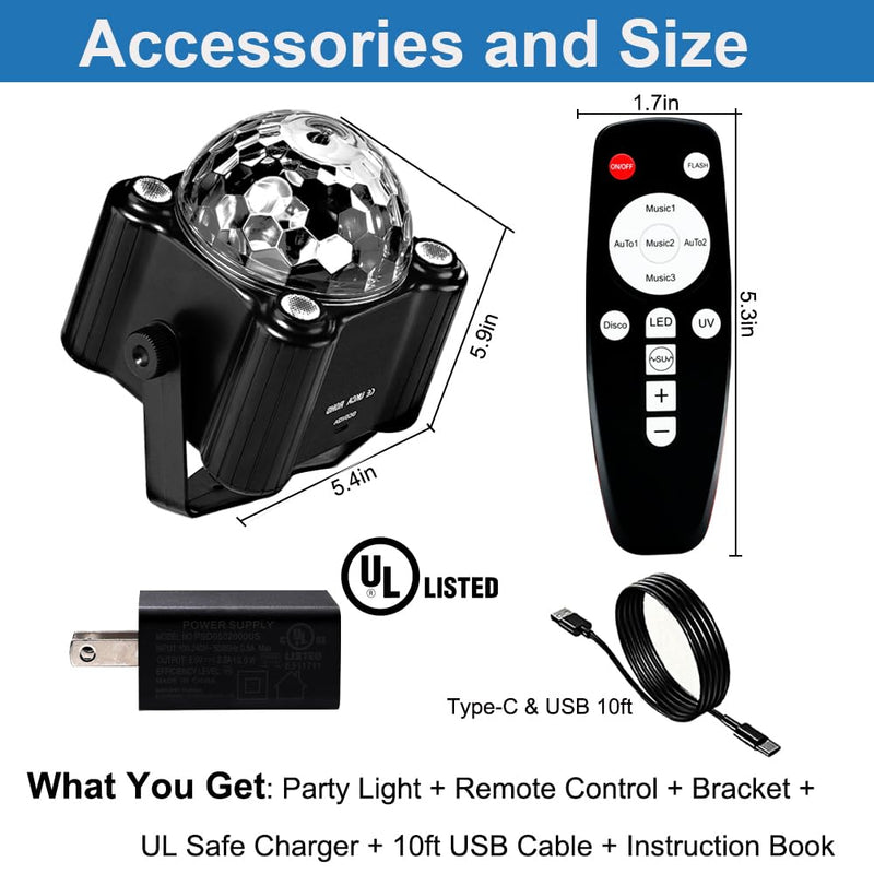 [AUSTRALIA] - Disco Ball Party Lights, Disco Ball Decor Disco Light Sound Activated with Remote Control Dj Lights for Outdoors and Indoors Home Club Karaoke Christmas Halloween Birthday Wedding Decorations. 