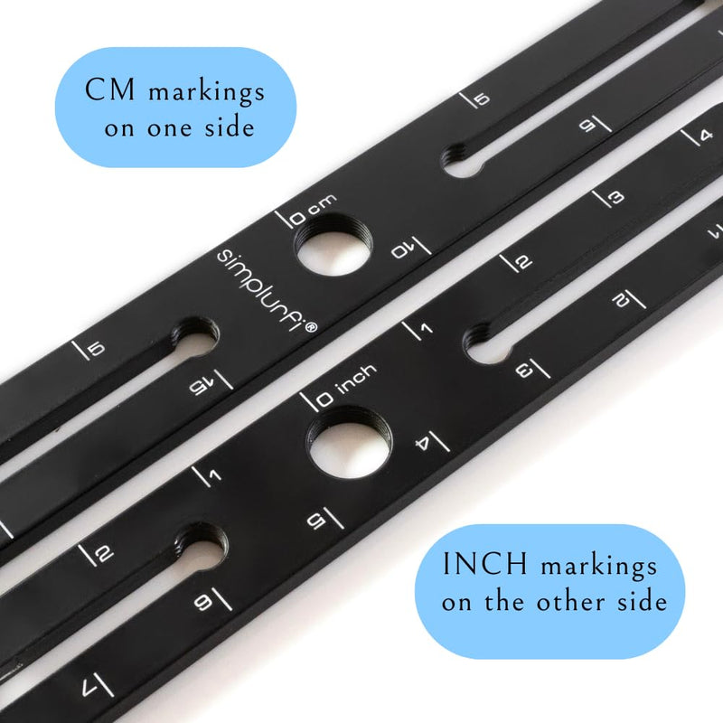 Stereo Array Spacing Microphone Mount with Ruled Markings - Holds 2 Mics - X-Y and ORTF Mic T-Bar Bracket, Fits 3/8" and 5/8" Mic Stands with Included Adapter (MIC-BAR-CLIP-MARK) with marking
