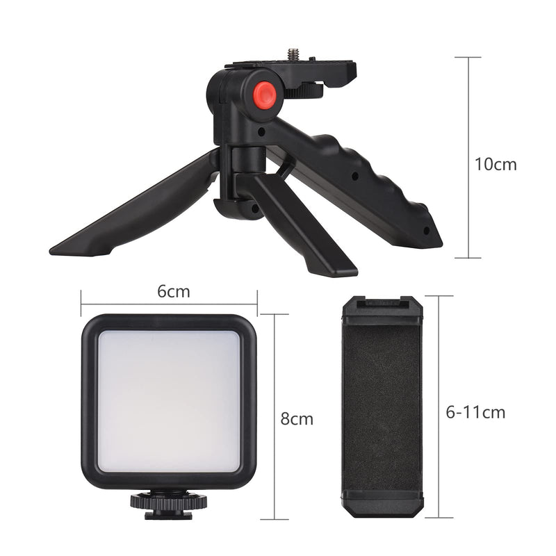 Andoer Smartphone Vlog Kit Mini LED Video Light + Cardioid Microphone + Extendable Phone Clip + Tripod with Adjustable Brightness for Live Stream Vlog Video Shooting Video Conference Selfie