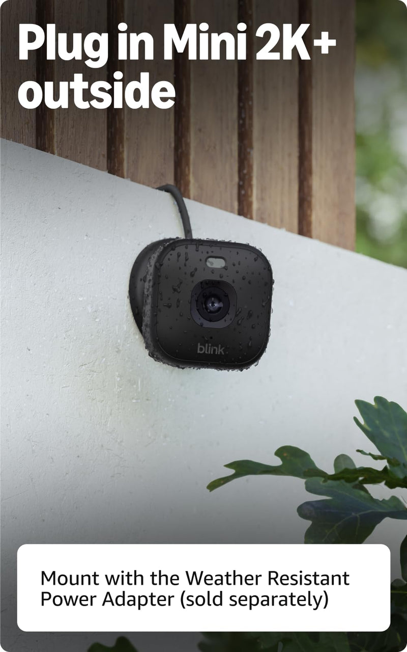 Blink Mini 2K+ (newest model) with 1-Year Basic plan – Plug-in Home & Pet Security Camera with 2K video resolution, color night vision, enhanced audio, motion detection – 1 camera (Black)