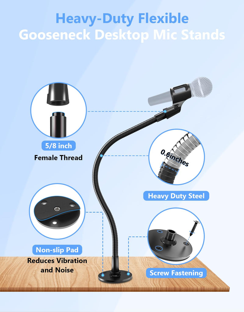 [AUSTRALIA] - 19" Gooseneck Mic Stand with Wall & Desk Flange Mount - Heavy-Duty Adjustable Microphone Arm, Universal Mic Holder & Cable Ties, 5/8 to 3/8 Adapter, Ideal for Podium, Podcasting Studio and Streaming 19-inch + Flange Mount 