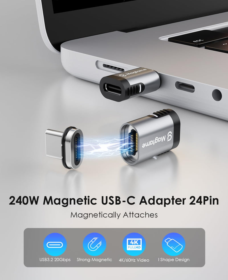 2Pack 240W Magnetic Right Angle USB C Male to USB C Female Adapter with 2Pack 90 Degree USB C 4K Adapter for USB 4 Steam Deck, ROG Ally, iPhone 15