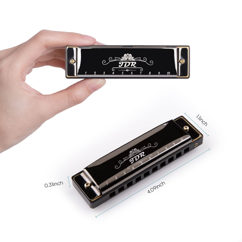 [AUSTRALIA] - JDR Harmonica Set of 7 Key of C D E F G A Bb 10 Holes 20 Tones Blues Harp Diatonic Mouth Organ armonica with EVA Protective Case for Adults Kids Beginner Professional Intermediate Student Gift Black C D E F G A and Bb 