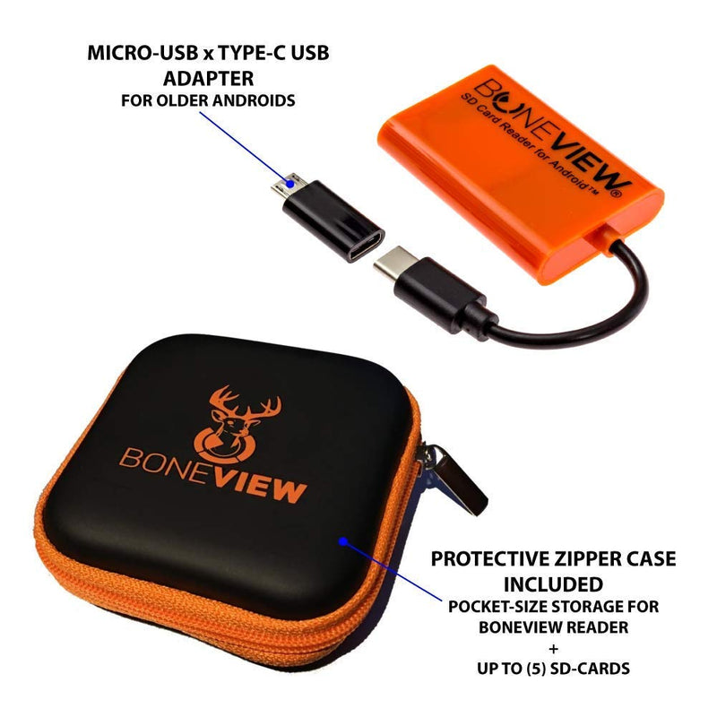 SD Card Reader for Android - Type C USB Trail Camera Viewer, Photo & Video from All Game Cam Memory on Any Smart Phone, Samsung, Moto, LG + Free MicroUSB OTG Adapter, Includes Zipper Case