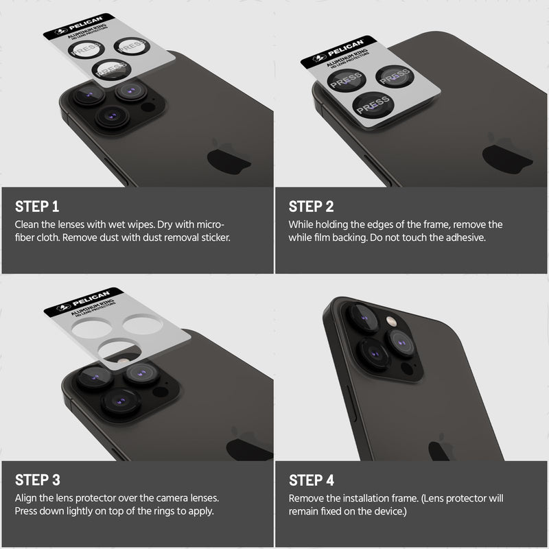 Pelican Camera Lens Protector w/ Aluminum Rings for iPhone 15 Pro Max/iPhone 15 Pro - 9H Tempered Glass - Durable Anti-Scratch, Anti-Shatter, HD View w/Night Shoot, Case Friendly, Easy Install - Black iPhone 15 Pro / iPhone 15 Pro Max
