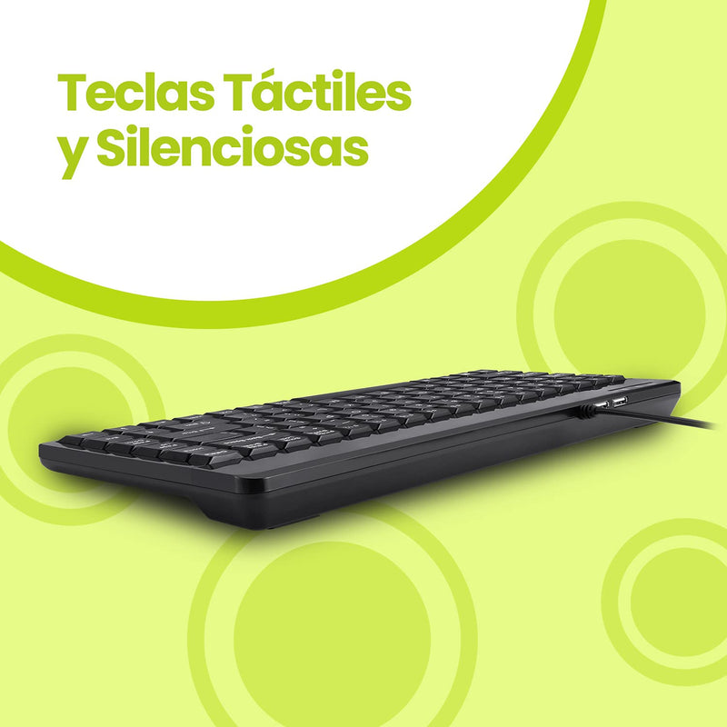 Perixx PERIBOARD-409P ES Mini Teclado con PS2 Cable - 314x146x20mm - Negro - QWERTY Español