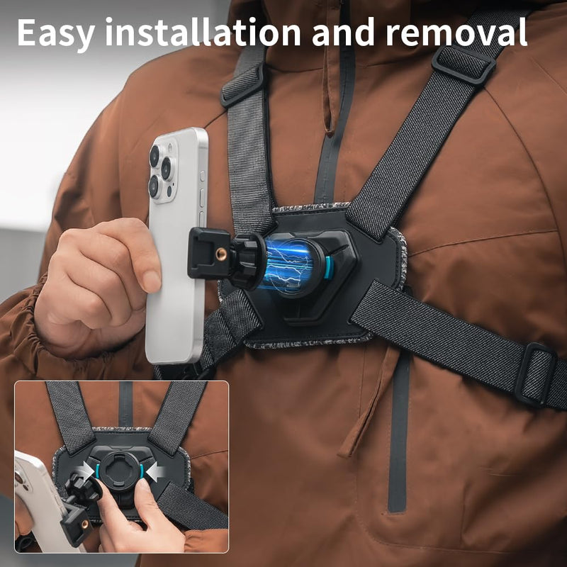 Adjustable Phone Chest Mount Harness Strap Moblie Phone Holder Mount for Recording Bike/Kayak/Fishing/Skateboard POV/VLOG Compatible with iPhone 17/16/15/14/13 Pro Max, Samsung and More