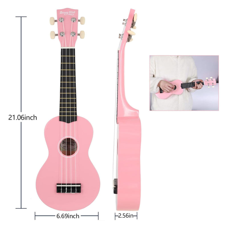 Strong Wind Soprano Ukulele 21 Inch Basswood Ukeleles for Beginners Four Strings Hawaiian Guitar Ukulele for Adults Teenagers Pink
