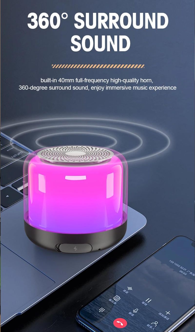 Portable Bluetooth Speakers with Colorful Lights, Loud Sound, Small Bluetooth Speaker with Wireless Stereo Pairing, HiFi Sound, Long Playtime,for Shower,Home,Outdoor-W