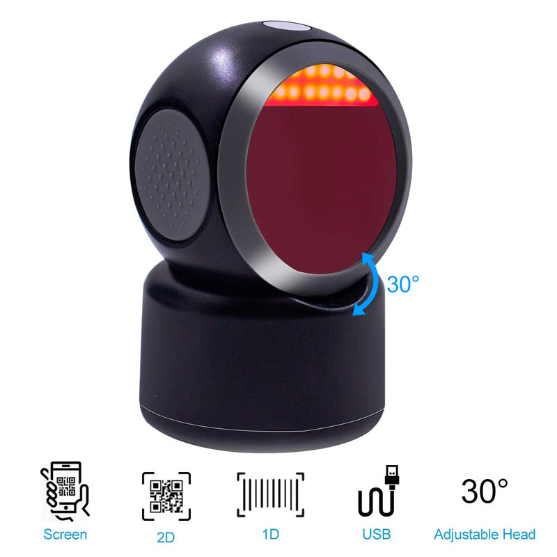 2D QR Barcode Scanner,Symcode Omnidirectional Hands-Free Automatic Barcode Reader for Mobile Payment Computer Screen ScanMeters Hands-Free Scanner Black
