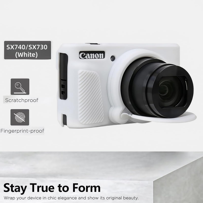 [AUSTRALIA] - Camera Case for Canon PowerShot SX740/ SX730 Digital Camera,SX740 HS Case, Soft Silicone Protective Case Removable Lens Cover,Comes with 2 Screen Protectors and 1 Wrist Strap. (White) White 