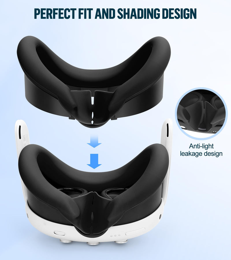Silicone Cover Set Compatible with Oculus/Meta Quest 3, VR Accessories Protective Cover Includes Controller Grips, Front Shell Headset Cover and Face Cover (Black) Black