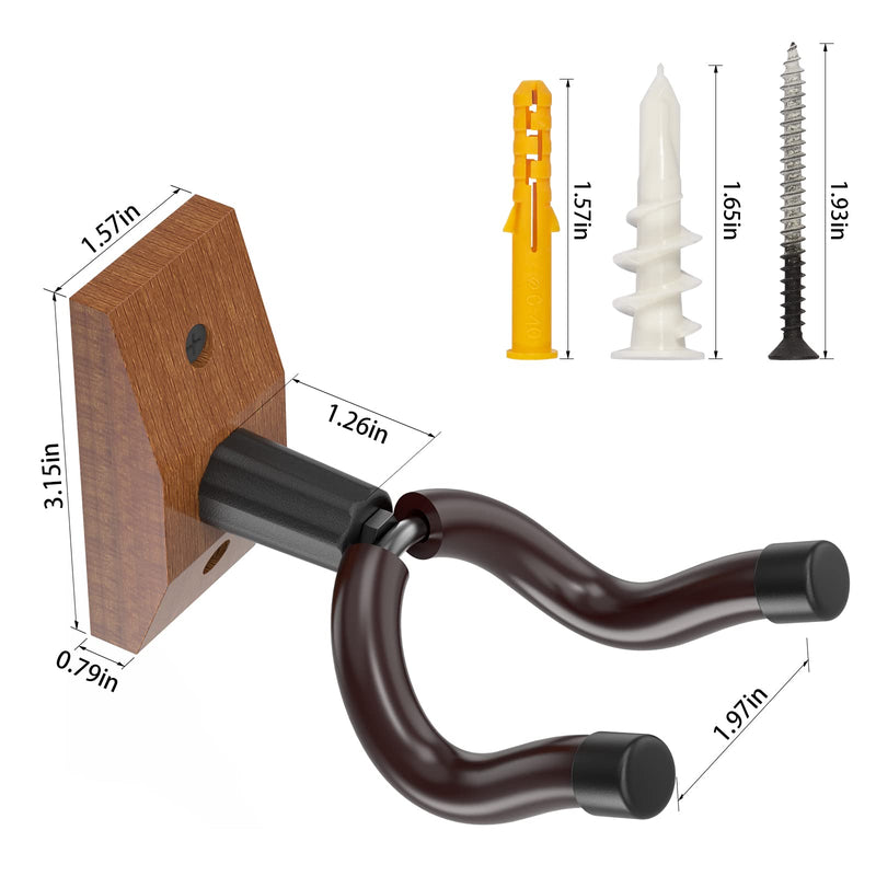 Guitar Wall Mount, Solid Wood Guitar Wall Hangers, Ukulele Holder V-Shaped Hook Mandolin Banjo Bass Stand for Home & Studio (2Pack) 2Pack