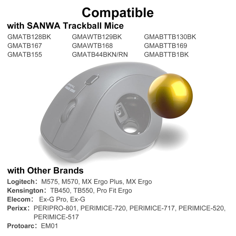 SANWA 2-Device Wireless Trackball + Yellow 34mm Replacement Ball Set, Programmable & Silent Click Vertical Mice, Compatible with Mac, Windows, Laptop, Android, PC