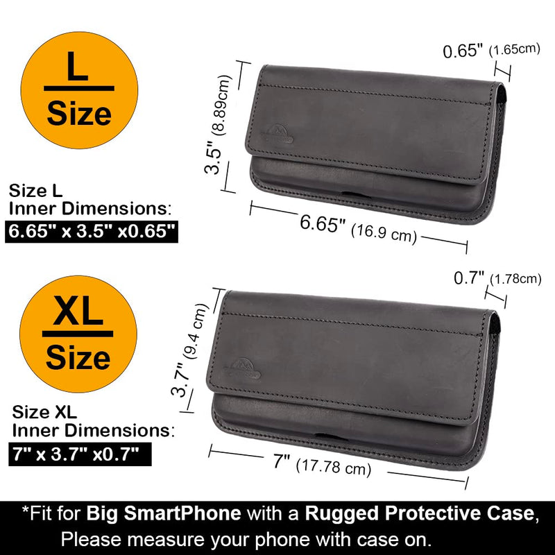 Topstache X-Large Leather Phone Holster,Flip Cell Phone Case with Belt Clip for S23 Ultra S23 Plus,Leather Case for iPhone 14 Pro Max,Universal Smartphone Leather Sheath for Phone with Protective Case Black