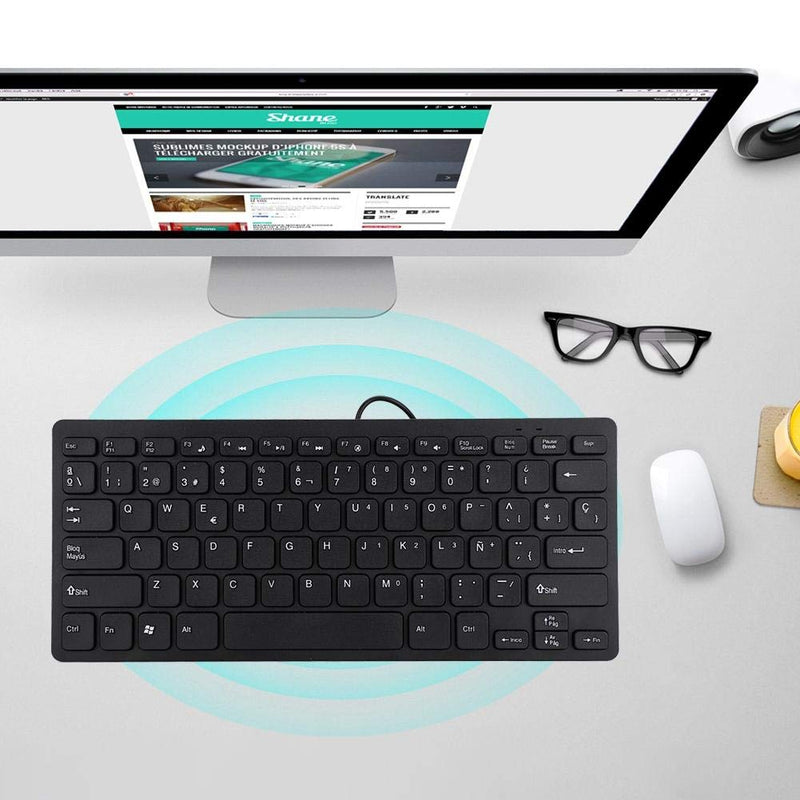Spanish Keyboard, Wired Mini Portable Spanish Keyboard USB Interface for Desktop Computer Ultra-Thin 78 Keys, Ultra-Thin Mini USB Wired Keyboard