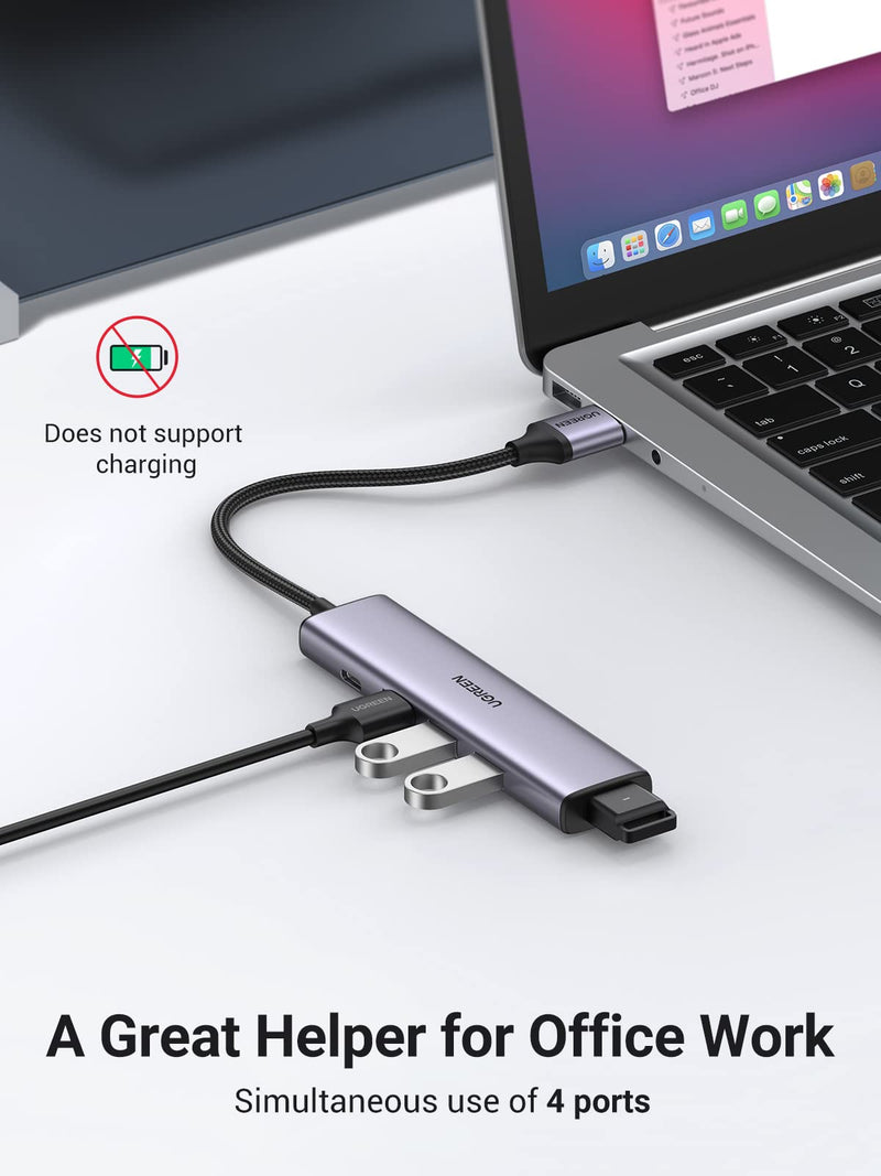 UGREEN USB Hub, Aluminum 4-Port USB 3.0 Hub with Powered Support Output for High Power Equipment, USB Port Splitter for Laptop,iMac, MacBook, Surface Pro, Dell, PS4, Flash Drive, Mobile HDD