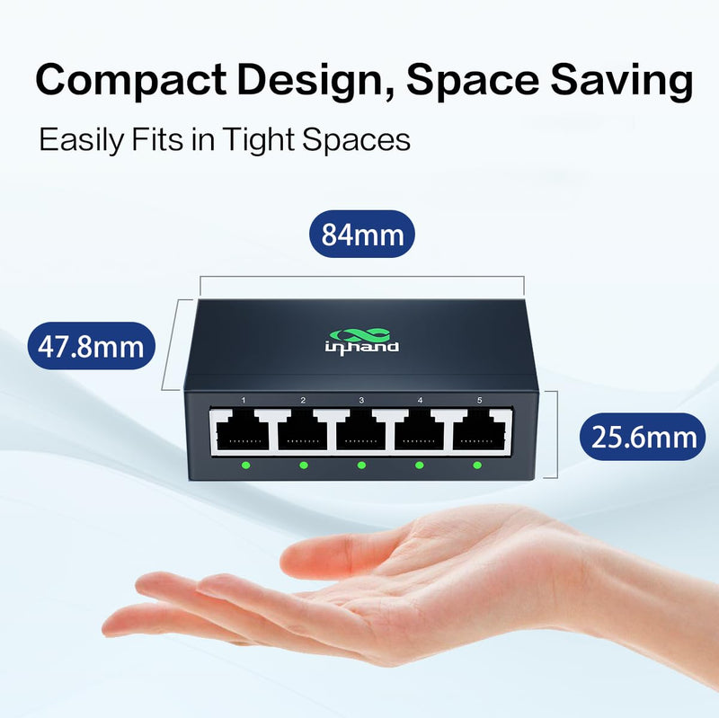 InHand ES220-5T 5-Port Unmanaged Gigabit Switch | Plug and Play Network Extender, Fanless Metal Casing, For Business, Office & Home Network 5-Port Gigabit Ethernet Switch