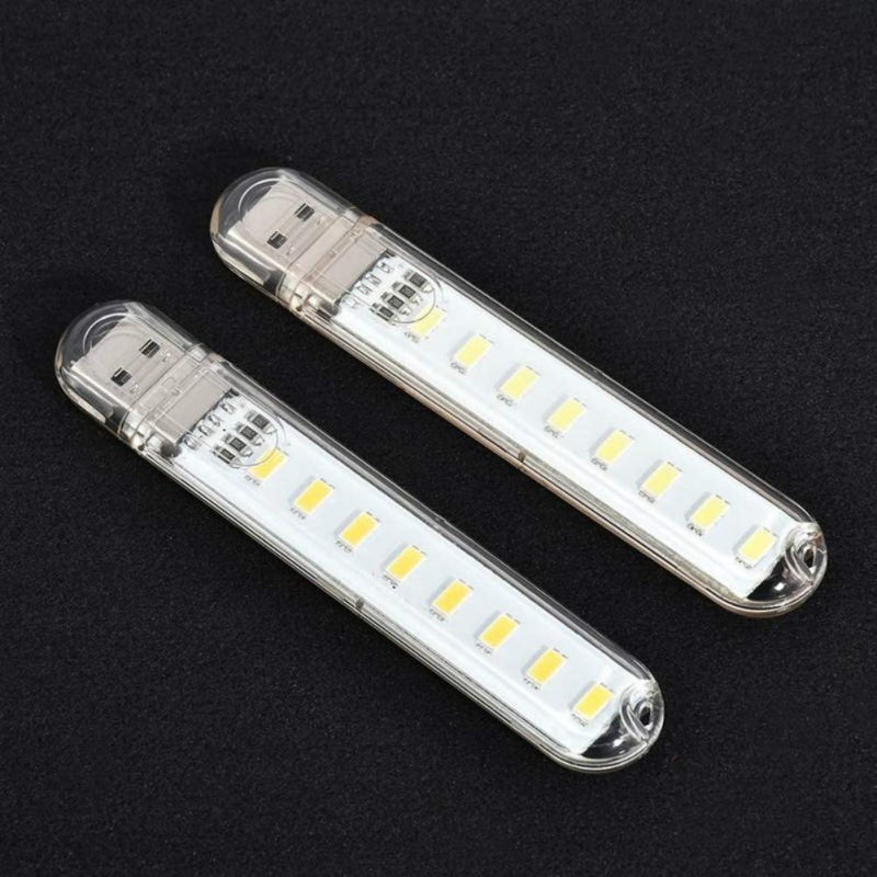 USB Light,Night Light Plug in,Small Led Light Stick with 8 Lamp Beads for Power Brick/Portable Power Station(Pack of 8)(White) White