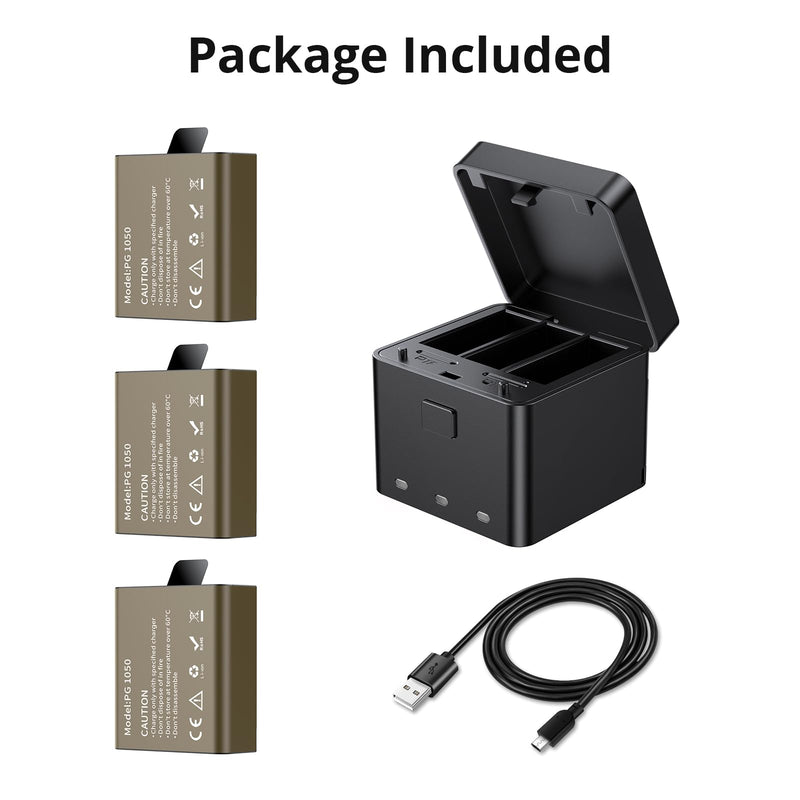AKASO 3 x 1050mAh Rechargeable Action Camera Battery with 3-Channel Charger EK7000/Brave 4/EK7000 Pro Data Transfer with Micro SD Storage Slots