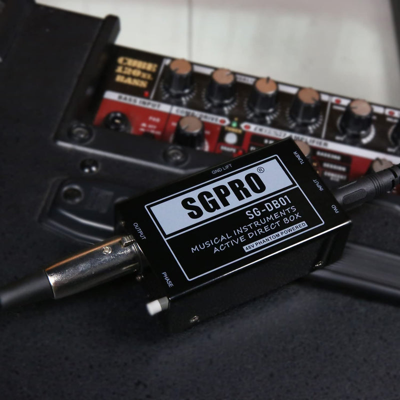 Active Direct Box, Recording Signal DI Box for Musical Instruments as Guitar, Bass Guitar, and Keyboard Live Performance or Studio, 1/4" to XLR, Ground Lift 48V Phantom Powered Compact Unit