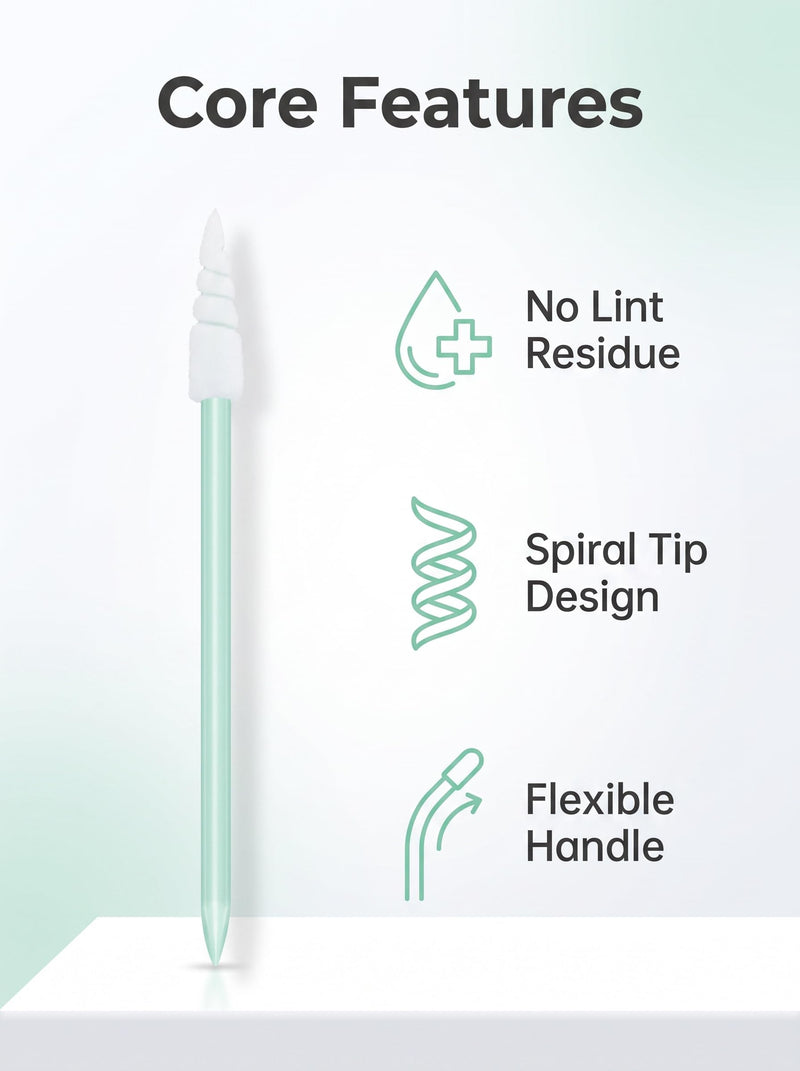 200 Pcs Foam Tip Cleaning Swabs, Pointed Micro Swabs for Printer Head, Camera Lens & Electronics, Detailing Sticks (Green)