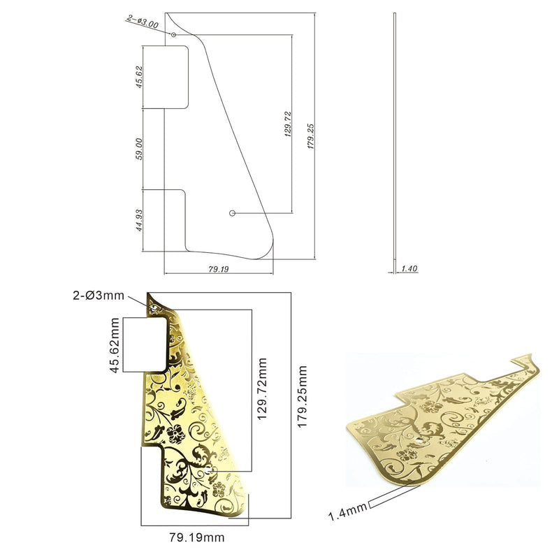 [AUSTRALIA] - Aluminum Alloy LP Pick Guard Scratch Plate 2-Hole Mount Engraved Metal Electric Guitar Pickguard Compatible with Epiphone Epi Les Paul Style Guitar Replacement Parts(Gold) Gold 