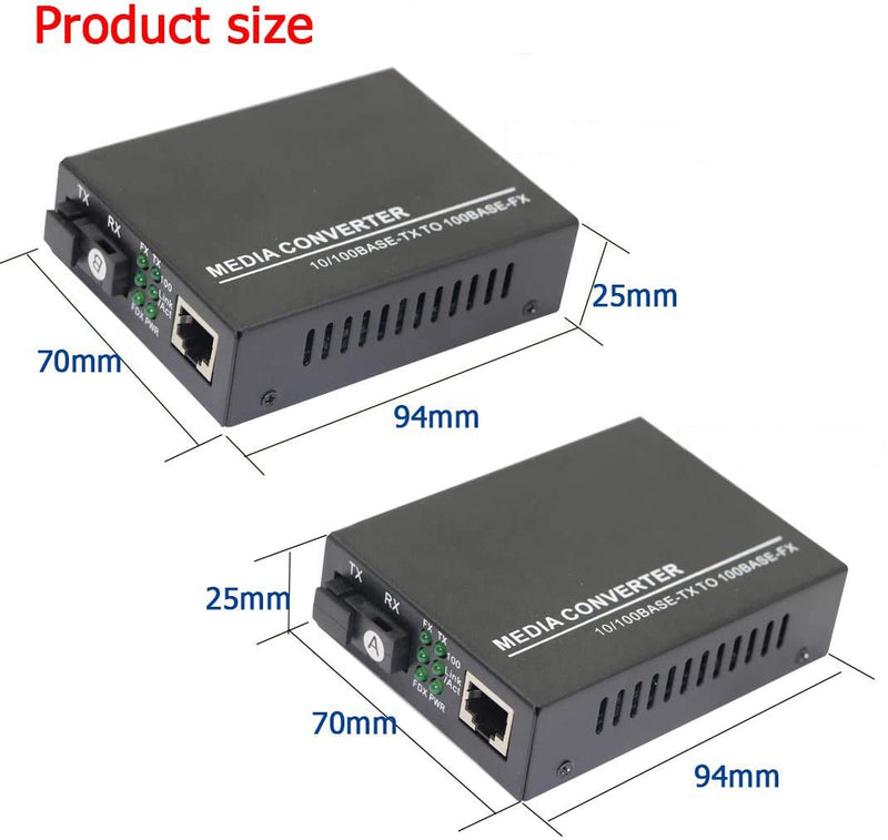XMSJSIY Fiber Ethernet Media Converter, Single-Mode 10/100Base-TX to 100Base-FX, RJ45 to SC, Fiber Transceiver Up to 25KM (1 Pair)