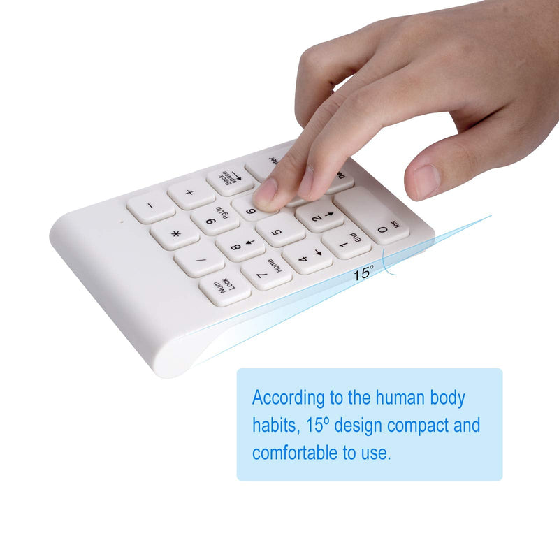 Wireless Numeric Keypad, TRELC Mini 2.4G 18 Keys Number Pad, Portable Silent Financial Accounting Numeric Keypad Keyboard Extensions with Wireless Mouse for Laptop, PC, Desktop, Notebook (White) White
